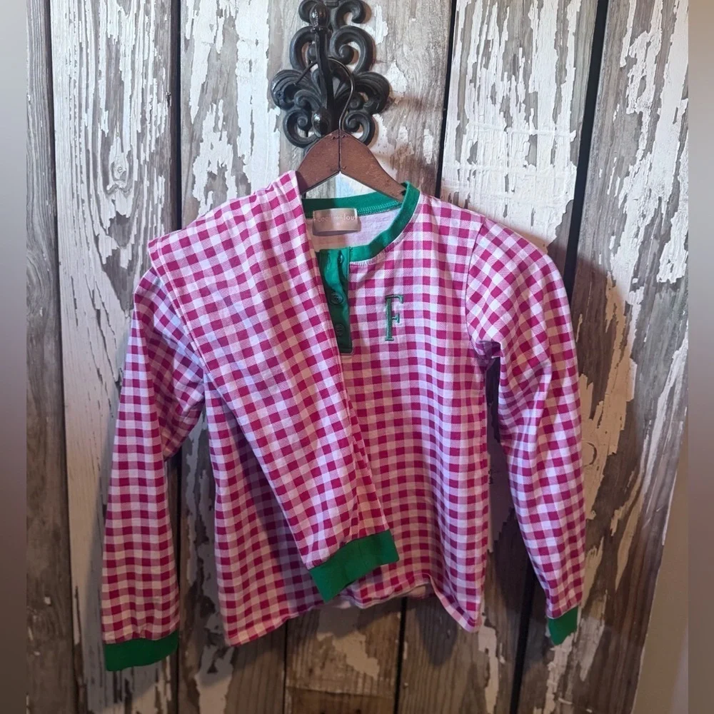 Cecil & Lou Boys Christmas Pajamas “F” Size 10 Red Gingham with Green Trim
